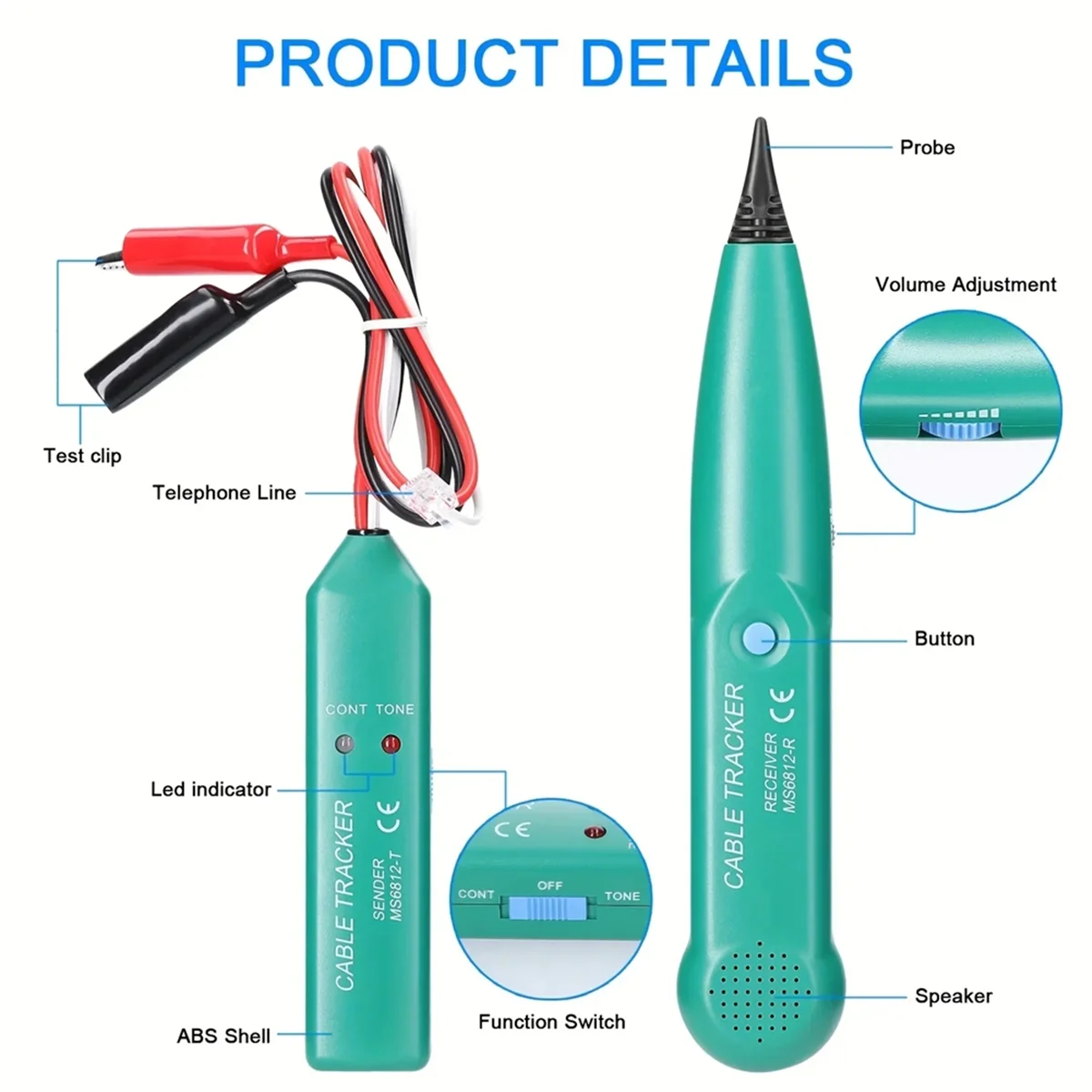 

Детектор локальной сети MS6812, кабельный трекер, 1,5 кГц, диагностические инструменты, универсальный приемник 100 Гц-300 кГц, устройство для проверки непрерывности