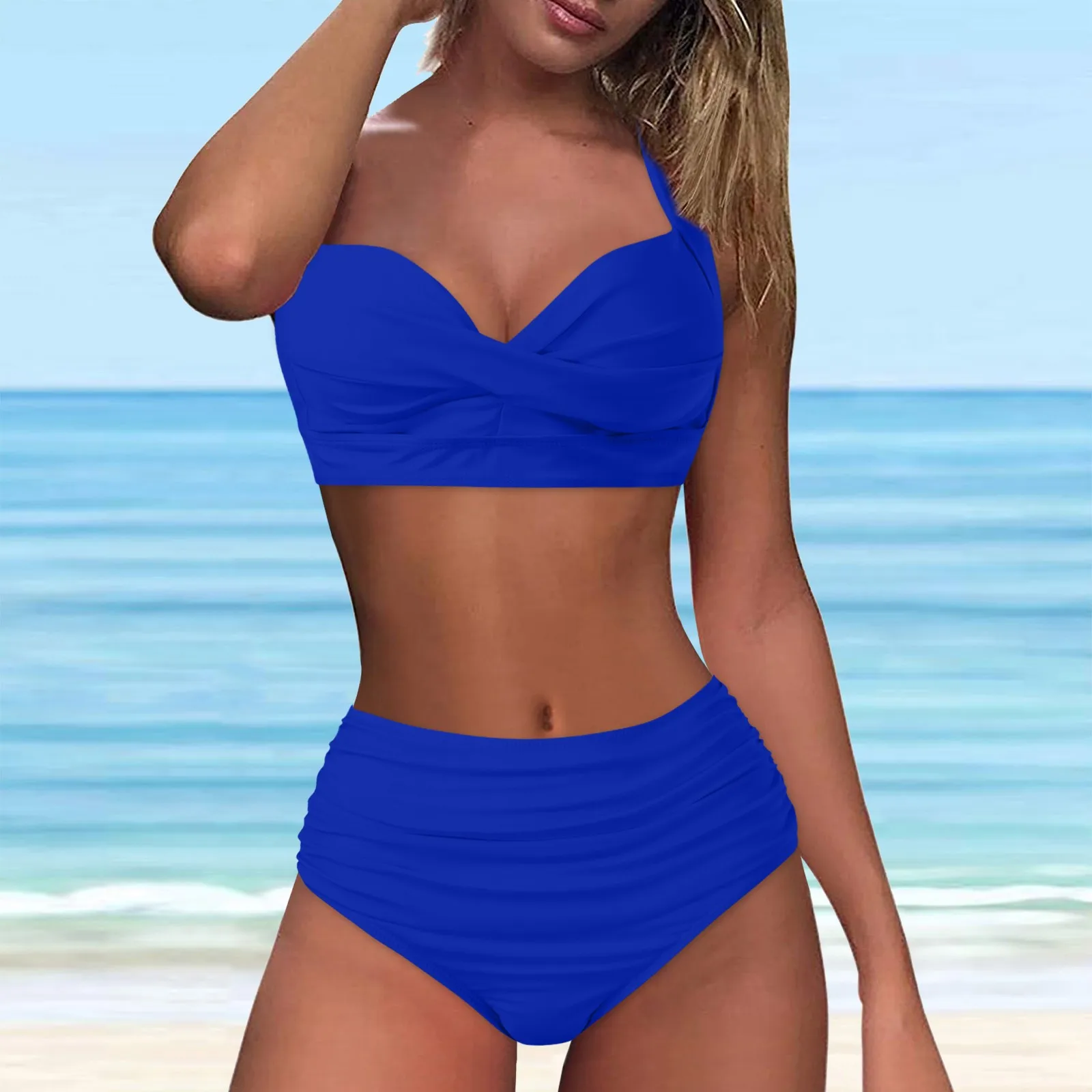 High Waist Bikini 2024 Woman Swimsuit Women Swimwear Bathing Suit Padded Push Up Ruched Swimsuit Women Bikini Set