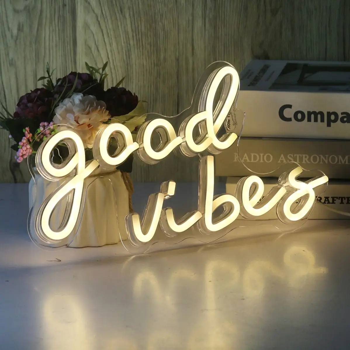 Chi-buy LED Neon Good Vibe USB Powered Neon Signs Night Light 3D Wall Art Bedroom Room Decor Lamp Signs Birthday Gift