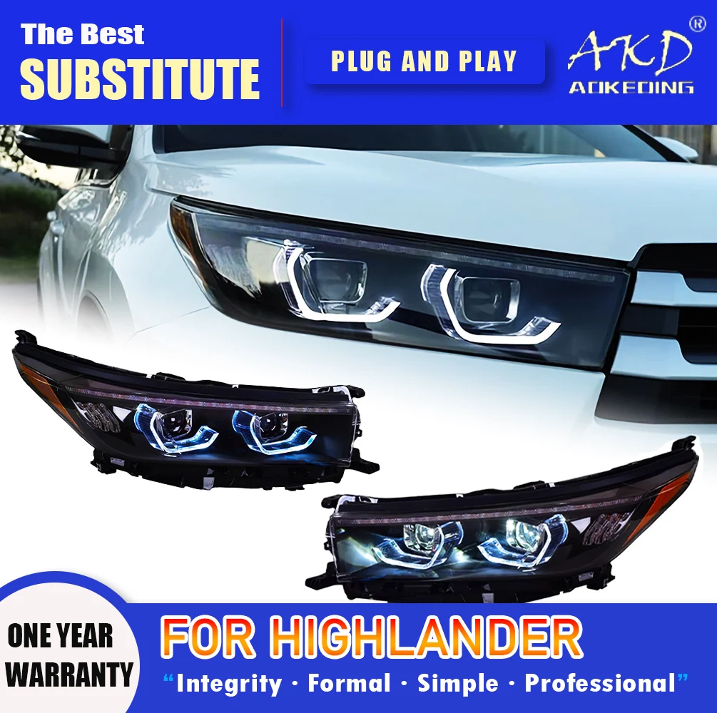 

AKD Head Lamp for Toyota Highlander LED Headlight 2018-2021 Highlander DRL Turn Signal High Beam Angel Eye Projector Lens