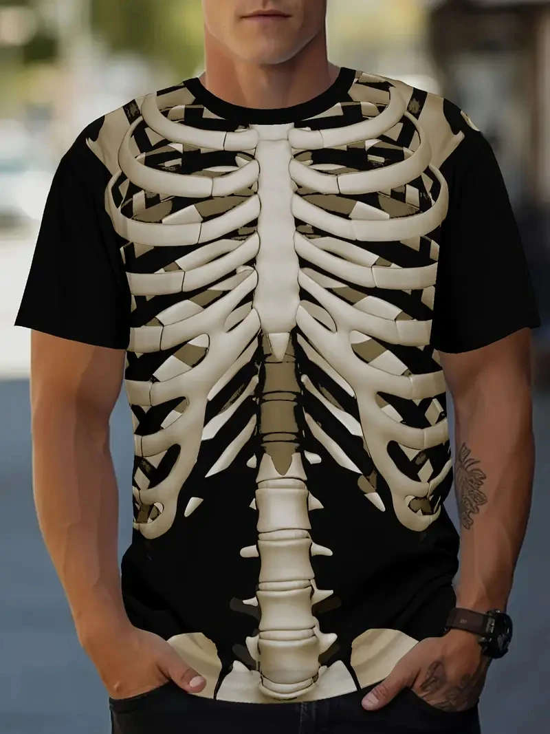 Retro T-Shirts For Men Clothing 3d Print Skeleton T-shirt New Designs Short Sleeve Tees 2025 Cool Male Tshirts 6XL Skull Tops