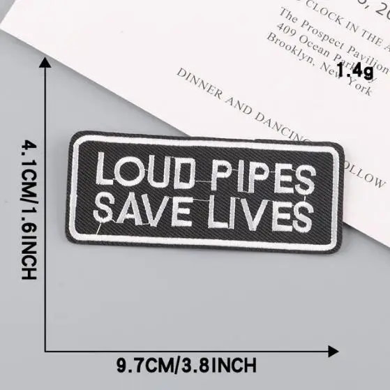 6 Pcs Loud Pipes Save Lives Biker Patch Set Embroidered Sew on Iron on Badges for Clothes Bags Caps DIY Appliques 9.7*4.1cm