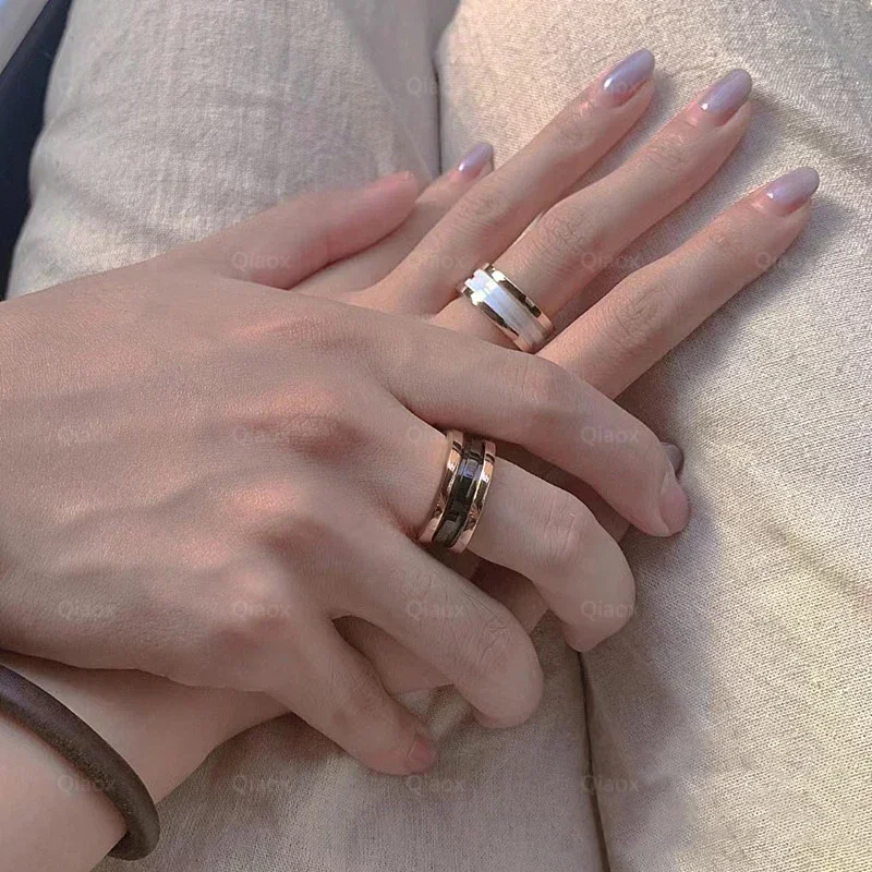 ES  Fashion Brand  Sterling Silver White Black Ceramic Ring for Women's Couple Temperament Luxury Jewelry Party Banquet Gift