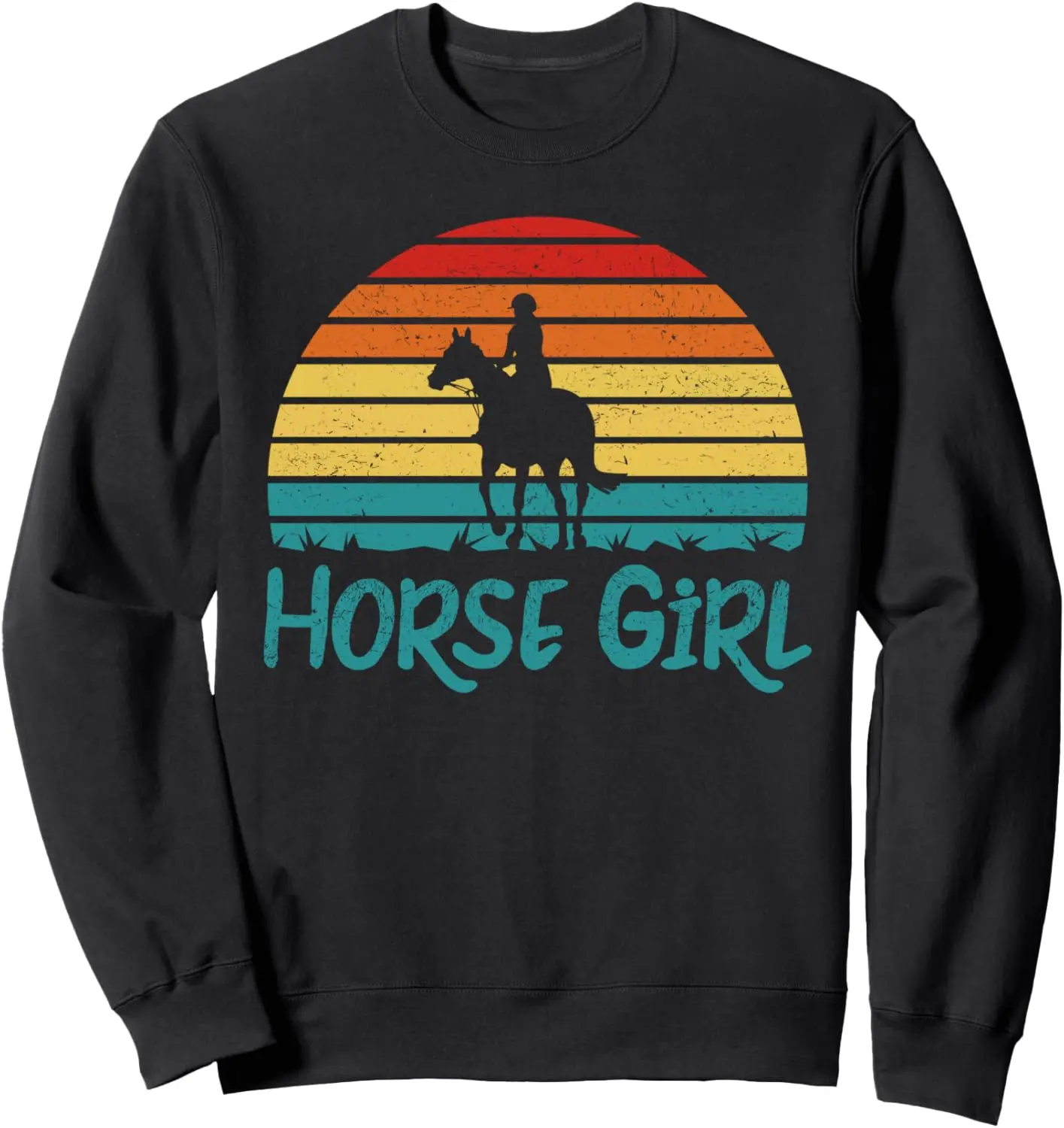 Cute Horse Girl Horseback Riding Silhouette Retro Sunset Sweatshirt