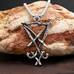 Vintage Seal of Lucifer Satan Pendant Necklace For Men Women Stainless Steel Satan Cross Necklaces Baphomet Jewelry Dropshipping