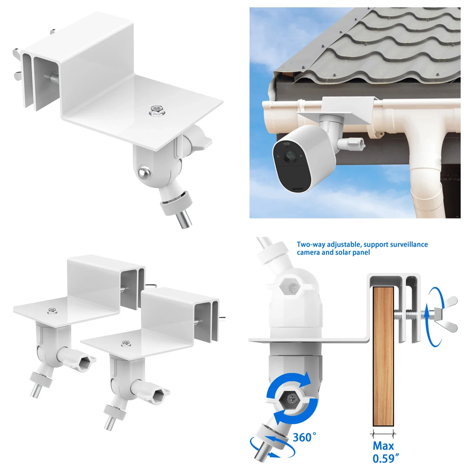 Weatherproof Gutter Mount for Ring Video Doorbell 1(1st&2nd Gen)/Doorbell 4(2021)&2/3/3 Plus/WYZE Cam V3/Blink xt/xt2(White)