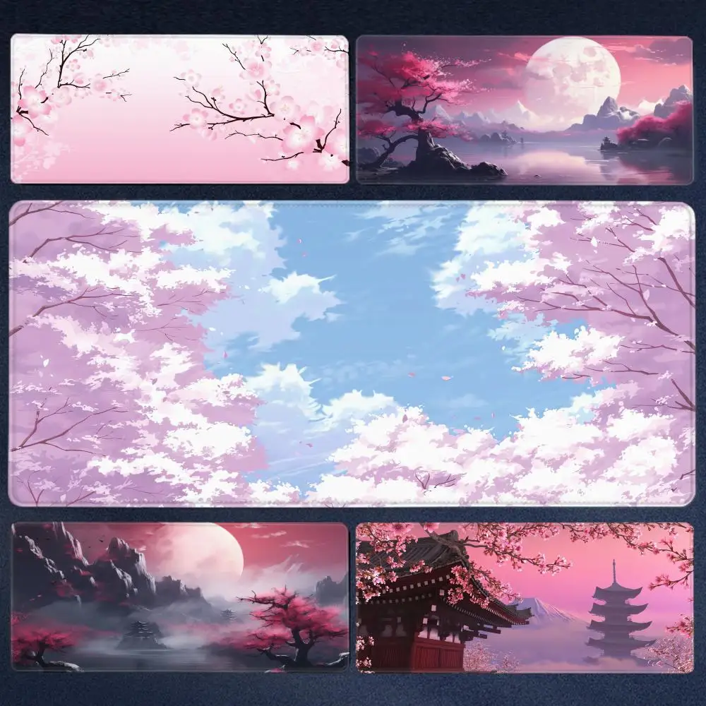 

Large Natural Rubber Mouse Pad Pink Cherry Blossoms Speed Locking Edge HD Printing Game Desk Mousepad Keyboard Mat For Ladies