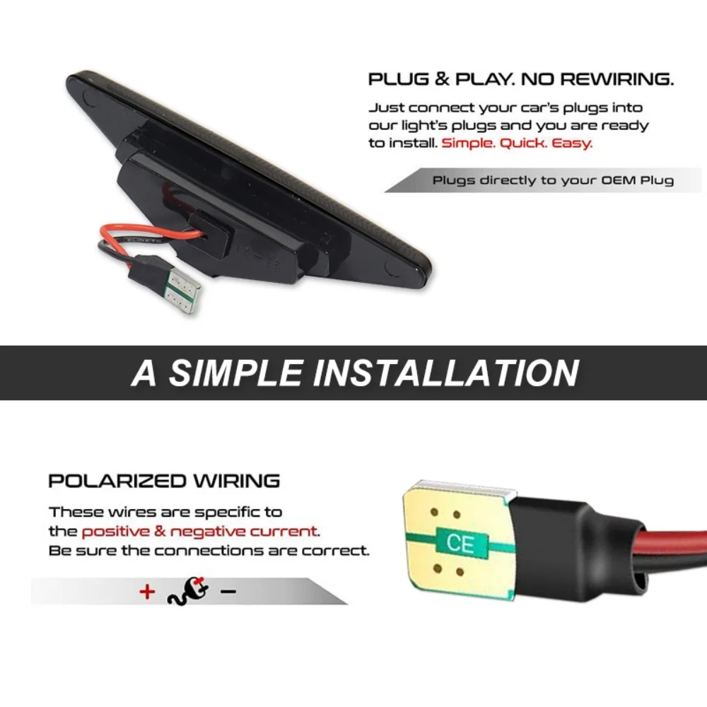 ไฟเลี้ยว LED สีเหลืองอำพันแบบเรียงลำดับสำหรับกันชนหน้ารถยนต์ ไฟสัญญาณบอกตำแหน่งด้านข้าง สำหรับรถฟอร์ด โฟกัส MK1 และ มอนเดโอ MK3