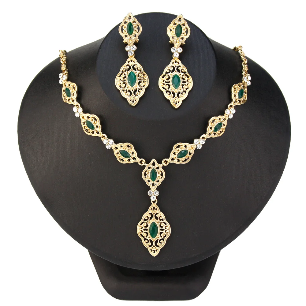 Gold Color Women Jewelry Sets Morocco Style Earring Necklace Set Muslim Bijoux Bride Gift Arabic Caftan Accessories