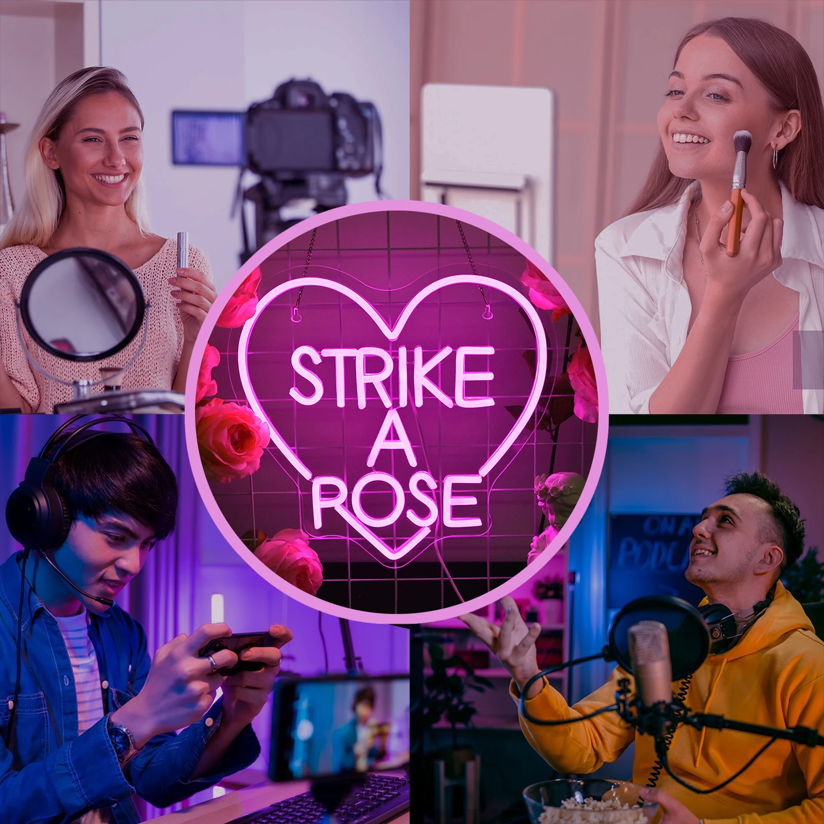 Strike A Pose Pink Neon Signs Wall Decoration Lamp, Dimmable LED Lights, USB 62, Photo Studio, Shopping Mall, Party Decor