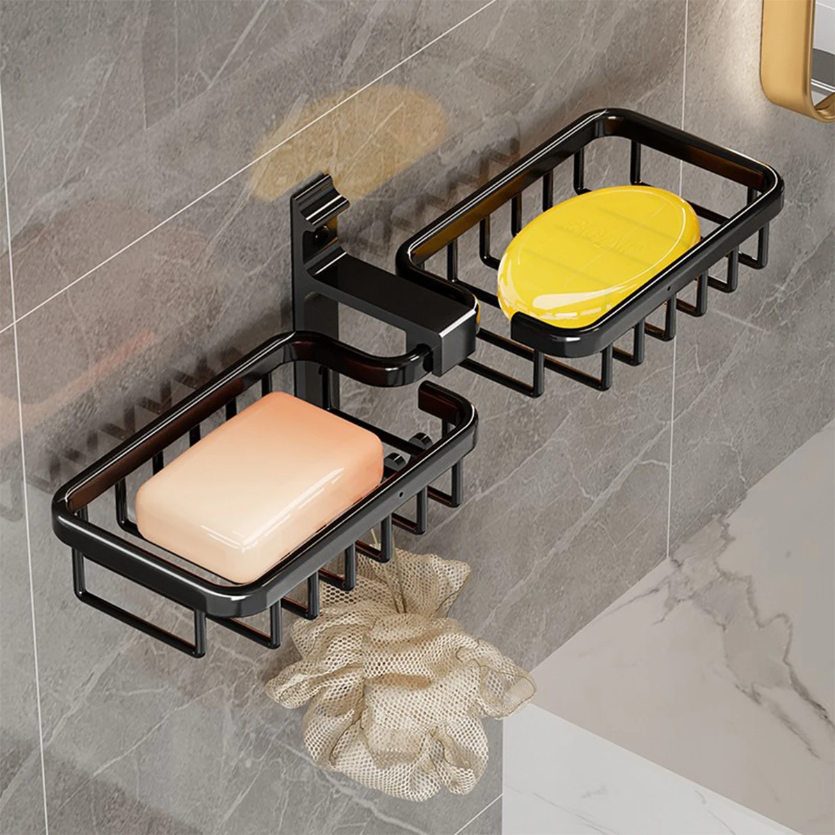 Bathroom Soap Dish Wall-mounted Creative Storage Soap Shelf Double Soap Network Space Aluminum Storage Shampoo Box