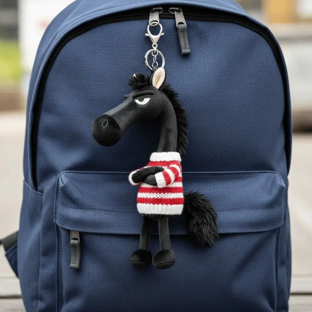 Porte-clés cheval foncé en peluche créatif, mignon et doux, poupée de cheval de Simulation, mascotte, Style chinois, Figurine de poney du zodiaque, cadeau d'anniversaire