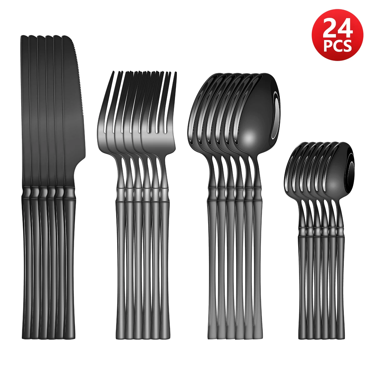 4/6/16/24pcs Black stainless steel tableware set Home kitchen tableware Hotel Western steak knife fork spoon tableware