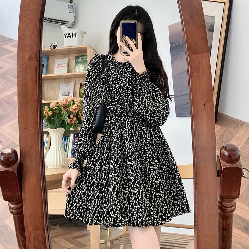 Spring autumn Ruffles Bohe Beach Party Dress Women mini Dresses Casual Full Sleeve slim Floral Print O-neck Woman Mujer Vestidos