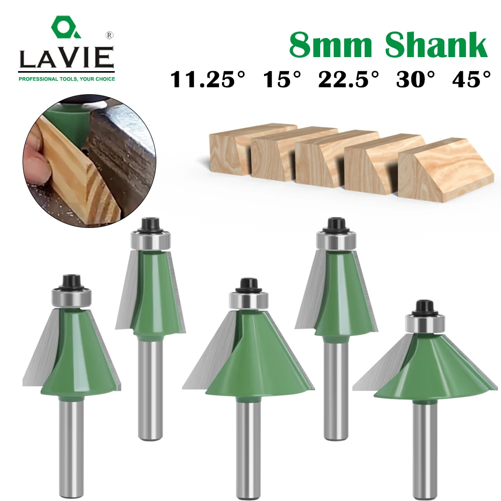 

LAVIE 1pc 8mm Shank Chamfer Router Bit 11-45 Degree Bevel Edging Milling Cutter For Wood Woodork Machine Tools