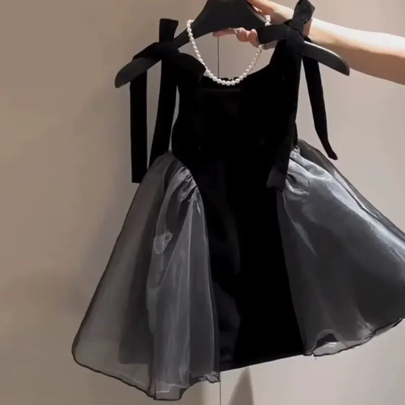 Simple Street Style Black Elegant Slip Dress Casual Outfit For Girls 2-7 Years Old New Arrival children's clothing