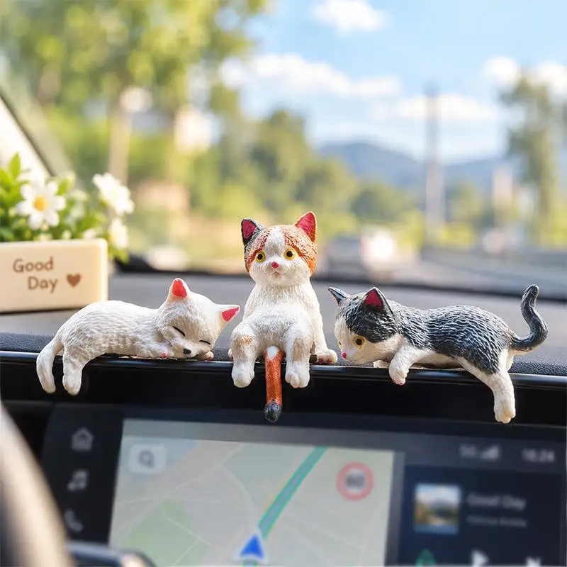 5Pcs Kawaii Sleeping Cat Decorations Cute Mini Figurine Ornaments for Car Interior Home Table Decor Creative Gift