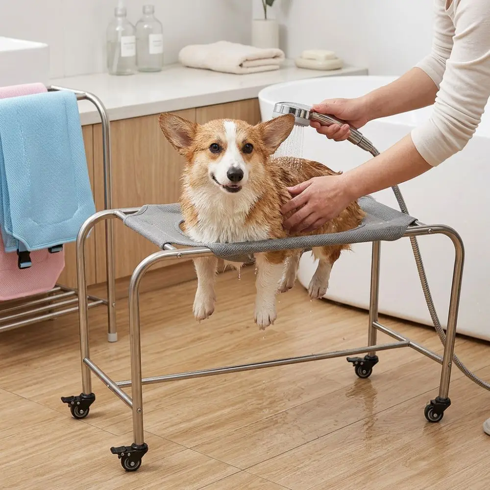 6-Hole Fixed Pet Grooming Hammock Folding Escape-Proof Dog Grooming Table Anti-Scratch Breathable Mesh