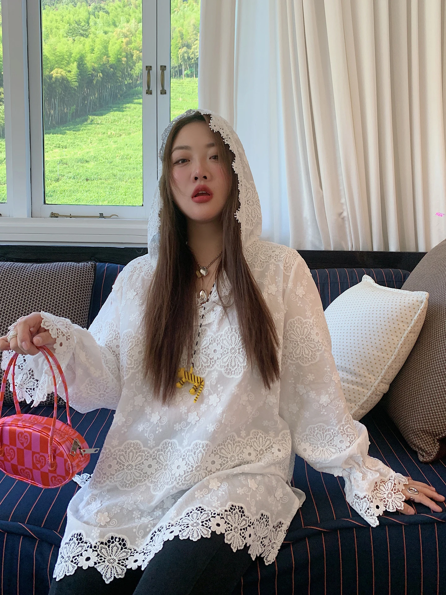 

Gold Day Branch Advanced Sensation Women's Long Sve Lace Base irt Hoodie Unique Exquisite plus Size Casual Sle Cotton