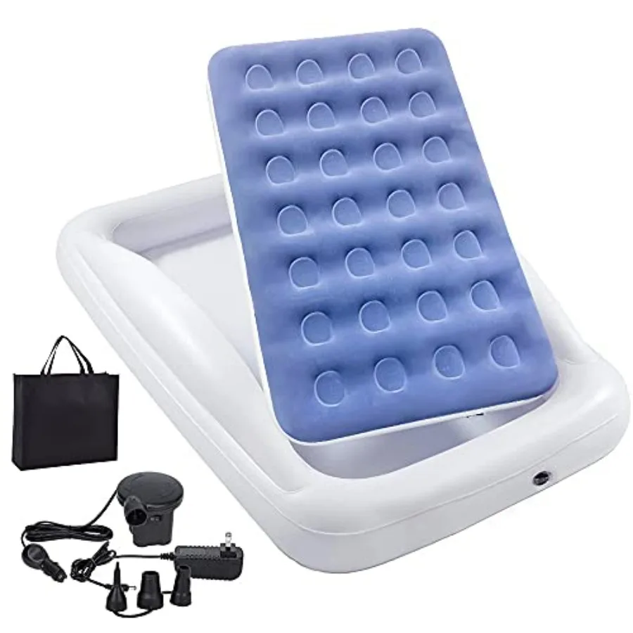 

Inflatable Travel Bed Toddler Air Mattress Set, Portable Blow Up Mattress Sleeping Bed Cot with Bed Rails and Electric Pump Ide