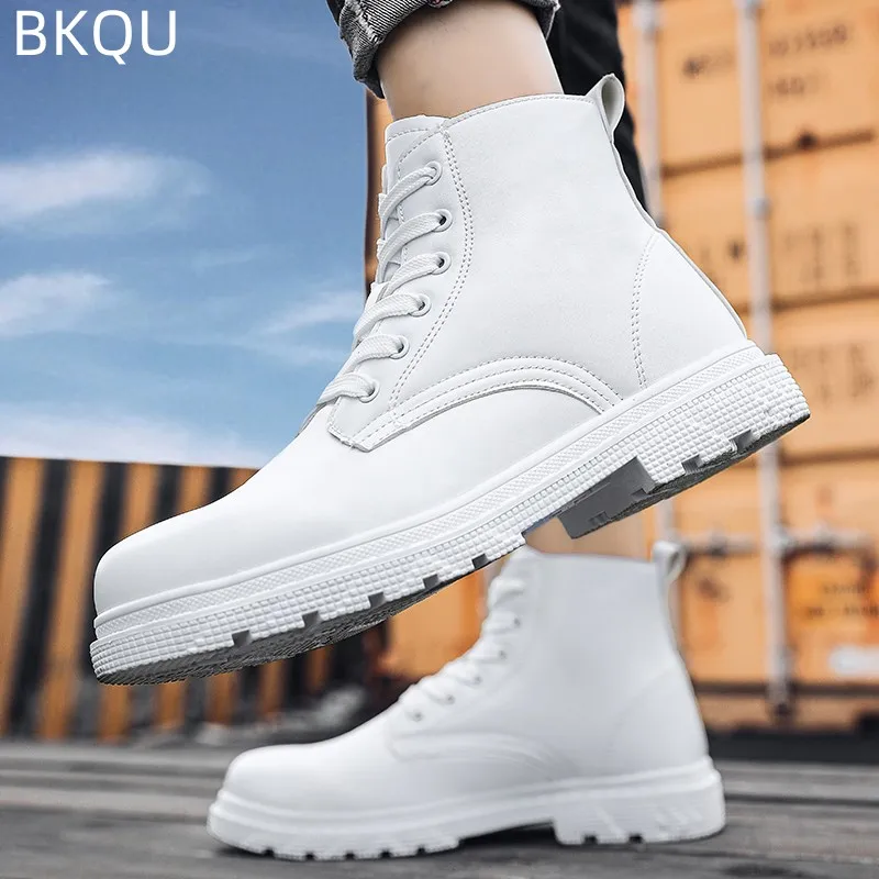 New Men\'s Dress Shoes Men\'s Tooling Shoes Breathable Spring Popular Trend All-match High-top Small White Boots Trend Large Size