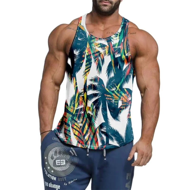 Summer Coconut Tree 3D Printed Tank Top Men Gym Clothing Breathable Sleeveless Tees Beach T-shirt Outdoor Sports Gym Vest Tops