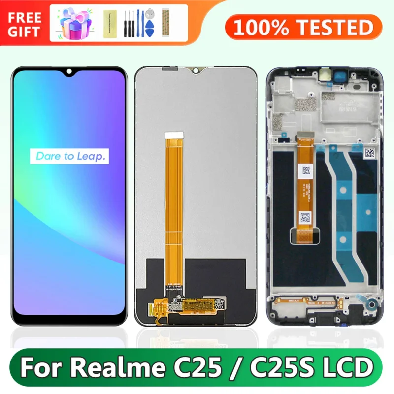 Realme C25 RMX3193 RMX3191 Screen with Frame, for Oppo Realme C25s RMX3195 RMX3197 Lcd Display