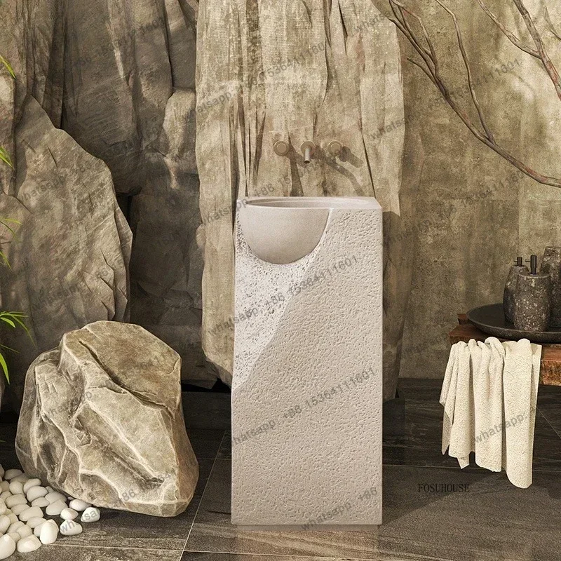FG Outdoor Courtyard Washing Basin Japanese Style Column Bathroom Sinks Creative Designer Floor-standing Integrated Hotel Washba