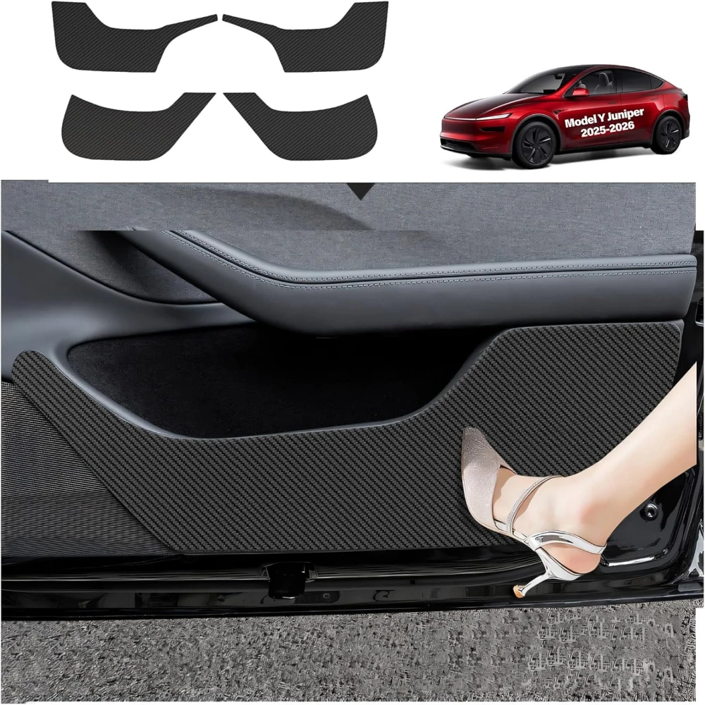 For Tesla Car Door Protector Model Y Juniper Accessories 2025-2026 Carbon Fiber Texture Door Side Protector Anti-Dirty Kick Mat