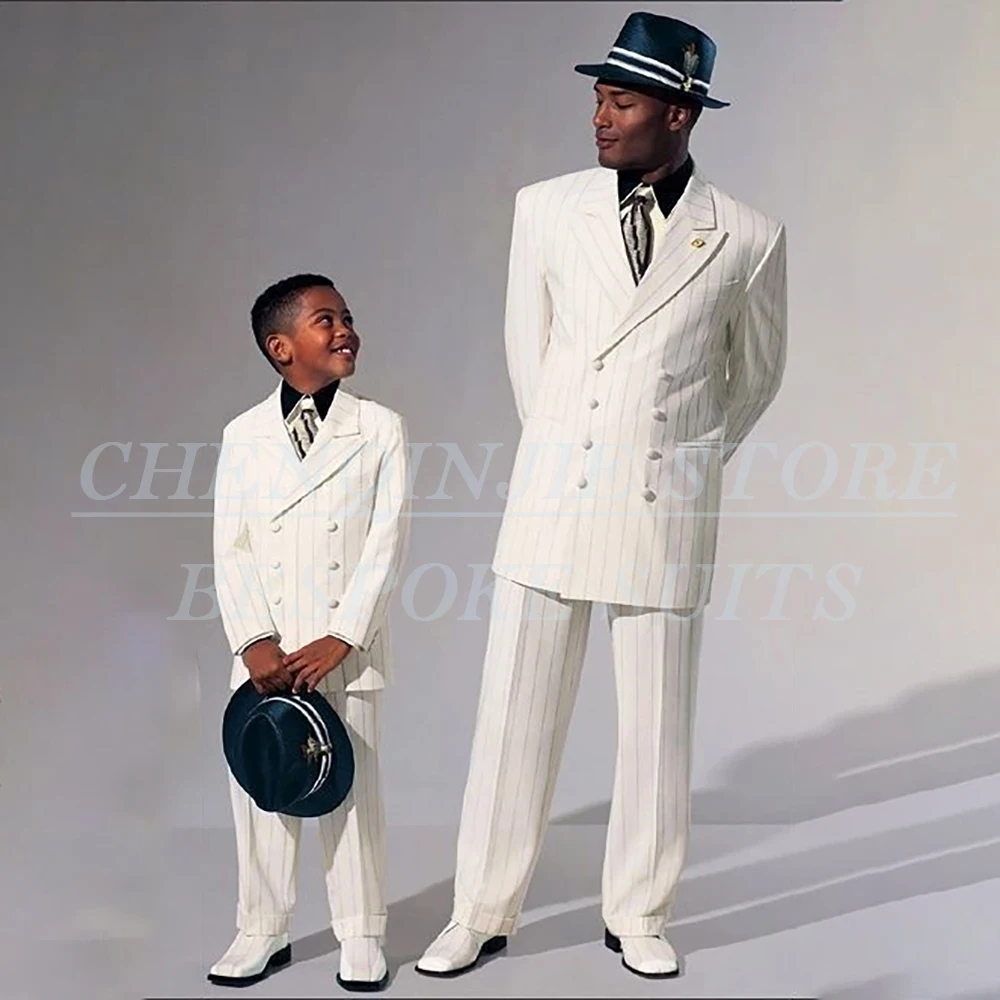 

Elegant Double Breasted Men's Suits Pinstripe Peak Lapel Regular Length 2 Piece Jacket Pants High Quality Wedding Full Sets