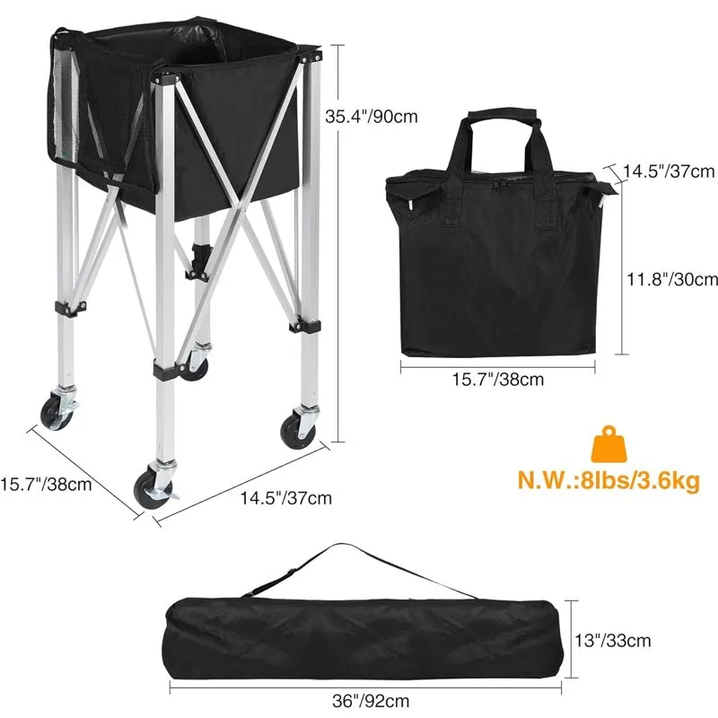 Portable Foldable Ball Cart Aluminum Alloy Tennis Cart Tennis Specific Frame Baseball Picking Cart Storage Cart