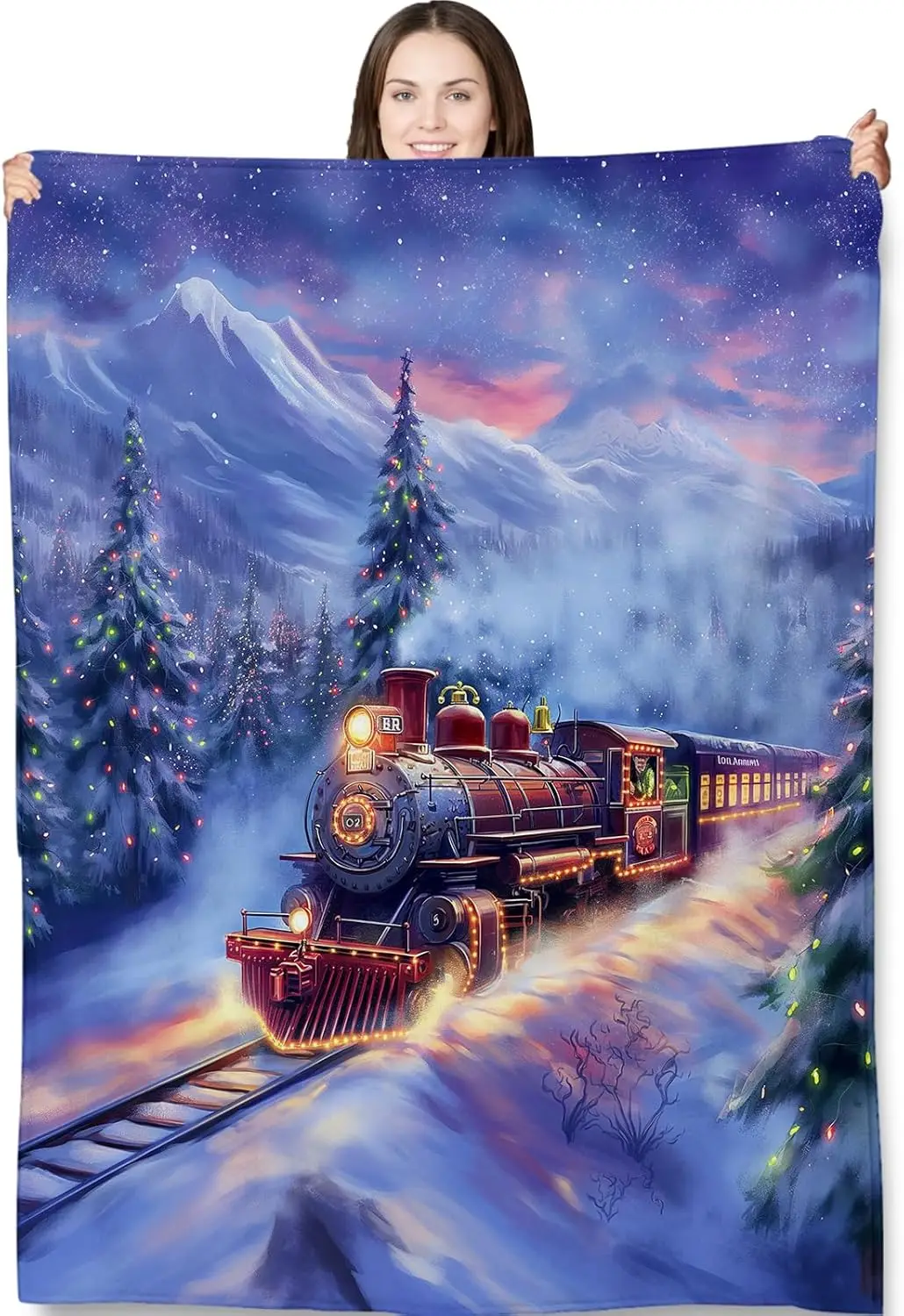 Vintage Steam Train Mountain Blanket Throw Winter Snowy Locomotive Railroad Cozy Decor Aesthetic Gift for Home Decoration