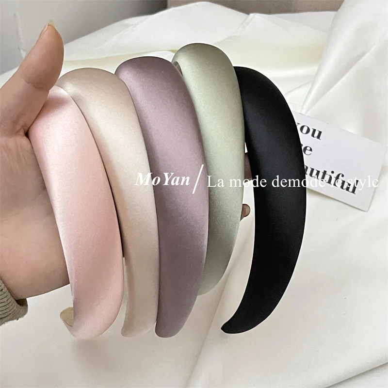 Satin Silk Sponge Headband para mulheres, bandas de cabelo para meninas, acessórios elegantes para cabelo, alta qualidade