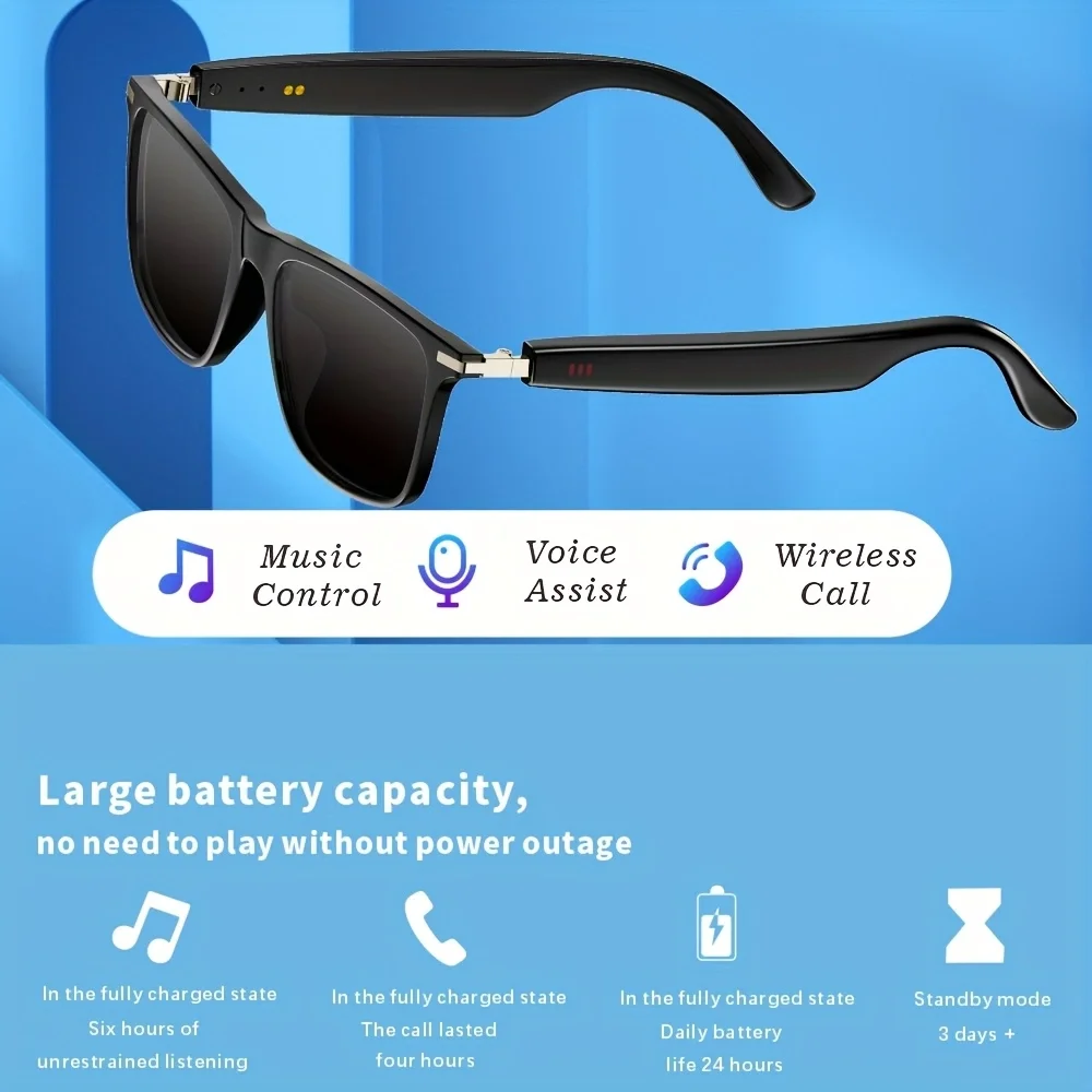 

Умные очки SENBONO, Bluetooth-вызов, регулятор громкости, управление музыкой, управление камерой, встроенный микрофон, солнцезащитные очки для мужчин и женщин