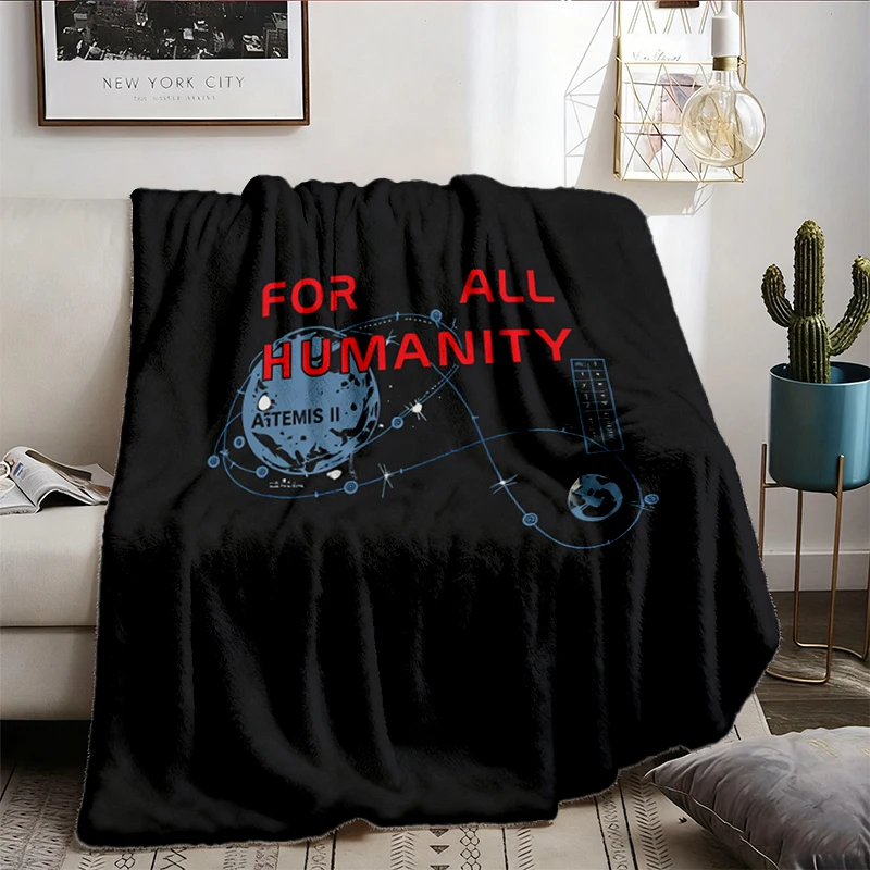 Artemis II Flannel Blanket for All Humanity Flannel Throw, Moon Mission Cozy Blanket, Retro Commemorative Warm