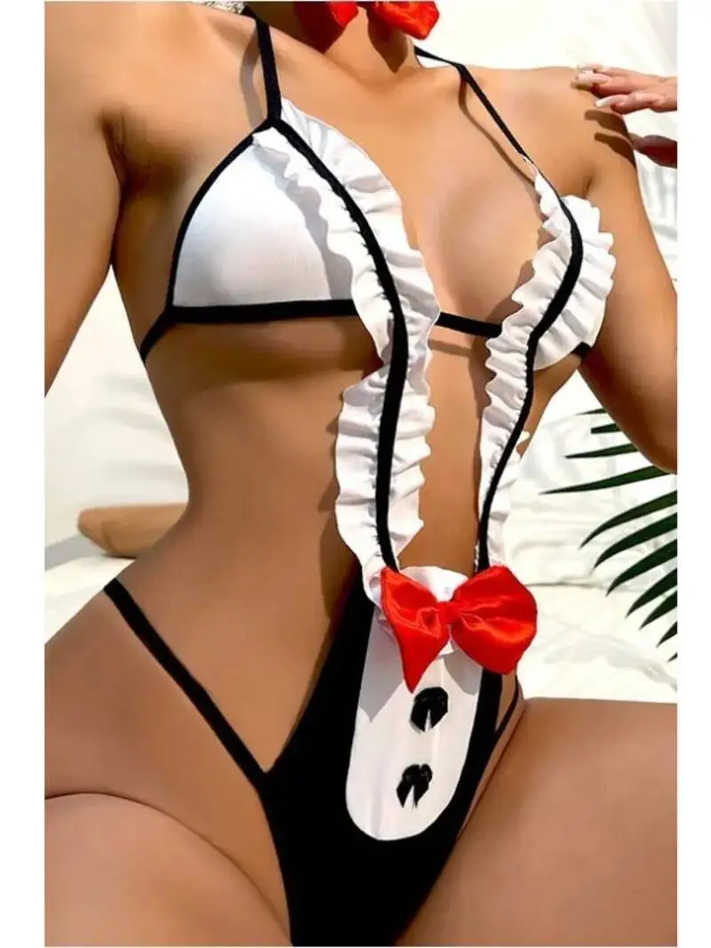 Hot Sexy Lace Red Bow Bodysuits For Women Bodysuits Erotic Backless Wrap Chest Suspenders Bodysuits Transparent Sleeveless 54FE
