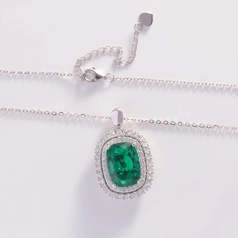 QXJEWEL Luxury 5*7mm Lab Created Emerald Moissanite Necklace For Women Gift Anniversary Party Fine Jewelry