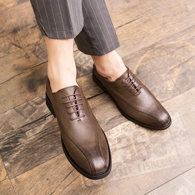 New Classic Men Derby Shoes Black Brown Lace up Business Fashion Leather Shoes Men Gentleman Brand Social Shoes Size 38-47