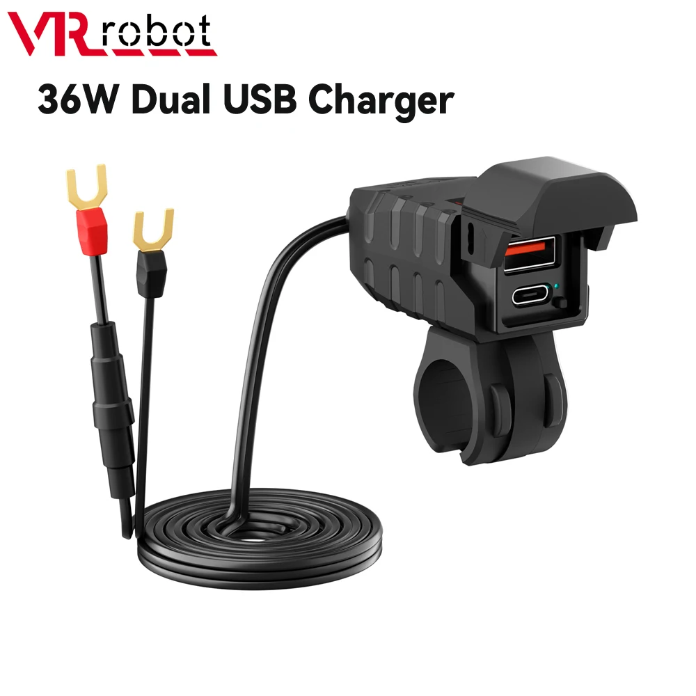 VR Robot 36W Motorcycle USB Charger Adapter DC12-24V Handbar QC3.0+PD Type-c Fast charging With Voltmeter For Phone GPS iPad