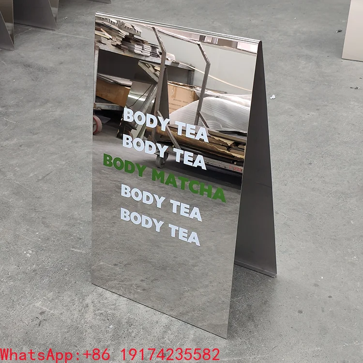 Fast Delivery 90x60cm Mirror a Frame Sign Floor Stand Advertising Metal Sidewalk Sign Outdoor Shop Sign Board