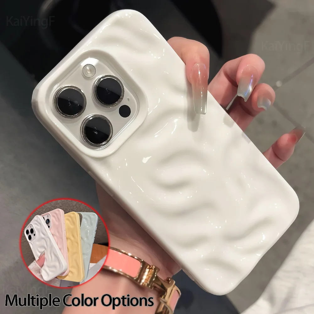 Funda protectora de silicona suave de lujo para iPhone 11, 12, 13, 14, 15, 16, 17 Pro Max Plus, diseño de pliegue ondulado, color caramelo