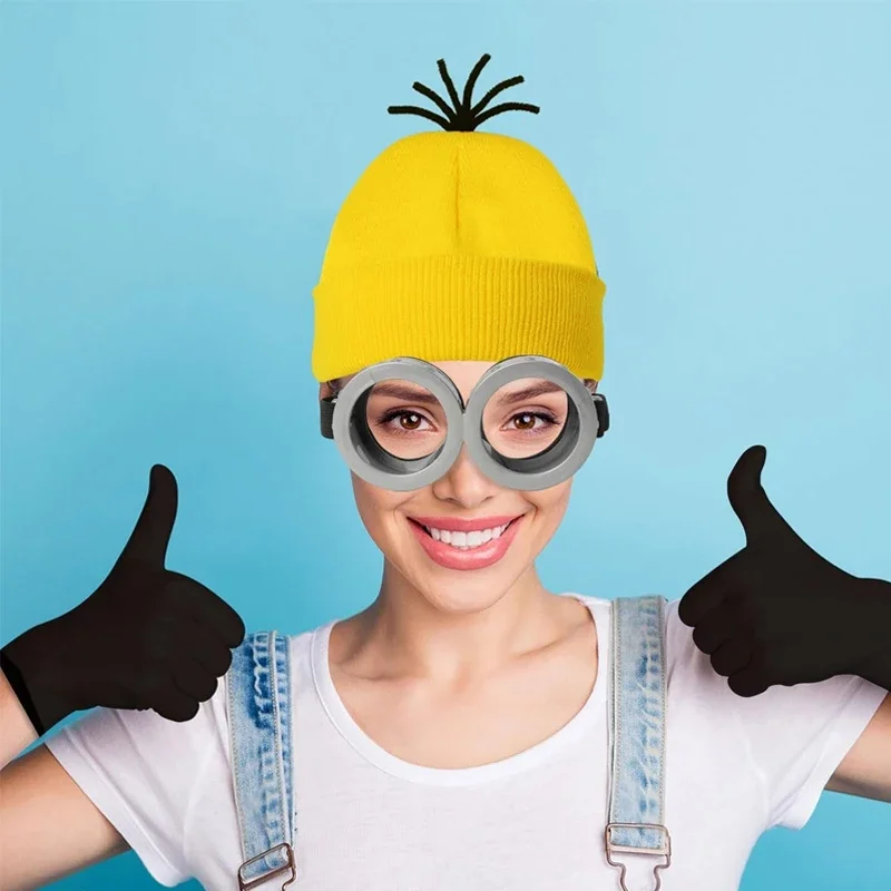 Halloween Cosplay Costumes Small Yellow Hat Knitted Hat Gloves Cos Suit Props Party Show Parent-child Gift Novelty Glasses Kids image 3