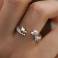 Cat and Dog Integrated Ring Frosted Texture and Fashionable Jewelry Sausage Dog and Paw Raising Love To Act Coquettish Cat Ring