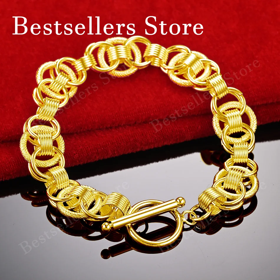 925 Sterling Silver 18K Gold Plated Exquisitely Woven Multi-Ring Bracelet for Men and Women, Wedding Party Jewelry