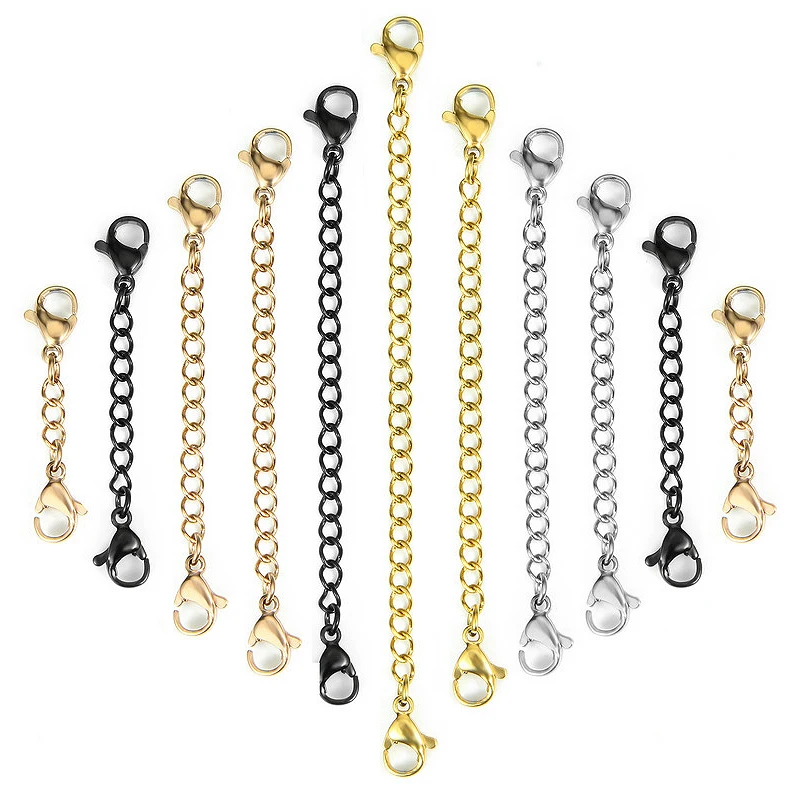 5 Stück Halsketten-Verlängerungsketten mit Karabinerverschluss in Goldfarbe aus Edelstahl für DIY-Schmuckherstellung, Armband- und Halsketten-Verlängerung. – Detail 2
