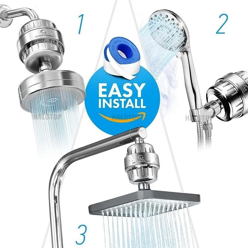 15 Stages Shower Water Filter Remove Chlorine Heavy Metals Filtered Showers Head Soften for Hard Water Bath Filtration Purifier