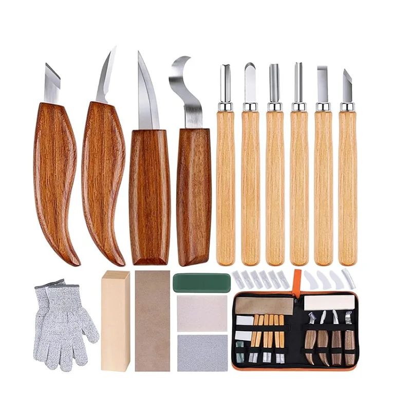 Wood Carving Tools Set  Chisel Woodworking Cutter Hand Kit Gloves Detail Wood Carving Knife  DIY Peeling Woodcarving Sharpener