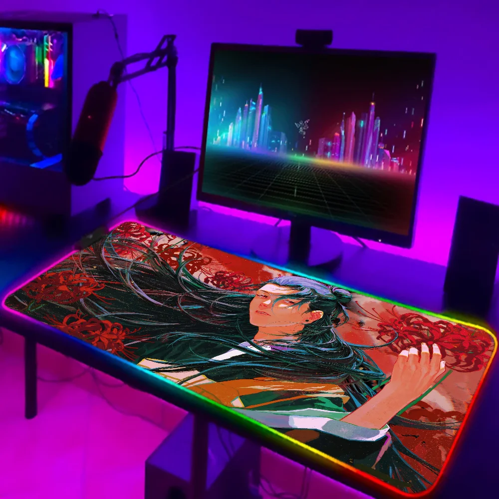 1pc Suguru Geto Jujutsu Kaisen Anime XXL RGB Gaming Mouse Pads HD Black Gamer Accessories Large LED