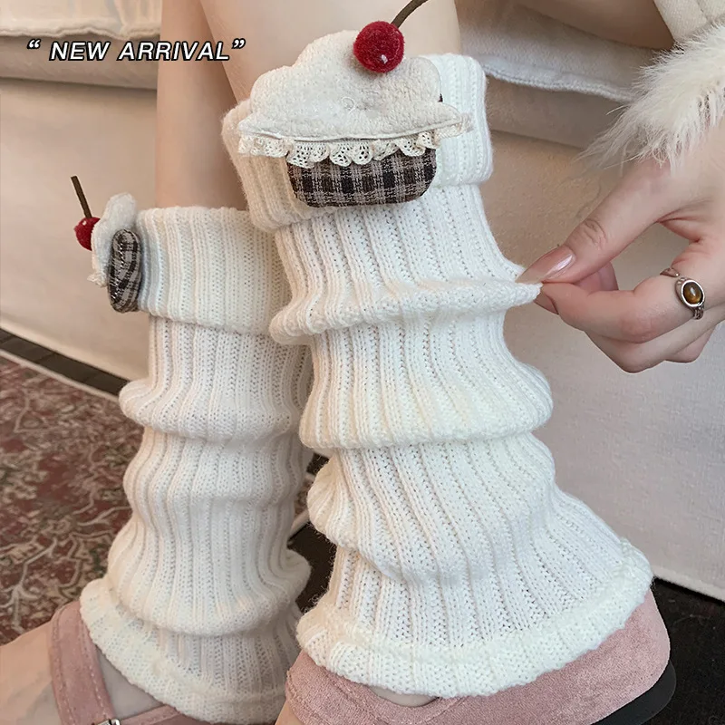 

6 Pairs Warm Leg Warmers for Women Autumn Winter Knit Thermal 3D Cake Lolita Japanese-Style Sweet Long Calf Socks Slouch Socks