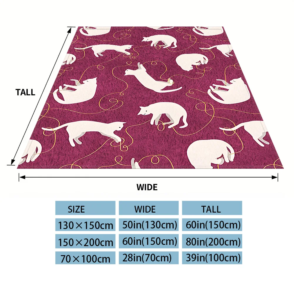 Burgundy Yarn Cats Sofa Specific Soft Flannel Blanket, Universal Plush Gift Blanket For All Seasons